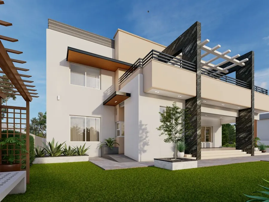 Vista 3D de una casa moderna